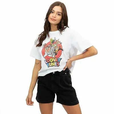 Buy Official Looney Tunes Ladies Group Characters Boxy Cropped T-Shirt White S - XL • 13.99£