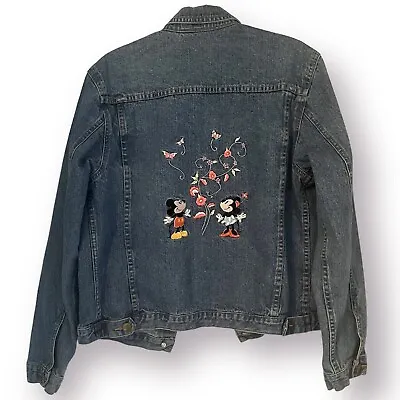 Buy Disney Jean Denim Jacket Women's Medium Mickey & Minnie Embroidered Blue Classic • 37.55£