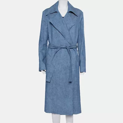 Buy MSGM Blue Denim Tailored Belted Coat M • 651.03£
