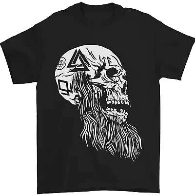 Buy Viking Skull With Beard And Valknut Symbol Mens T-Shirt 100% Cotton • 10.48£