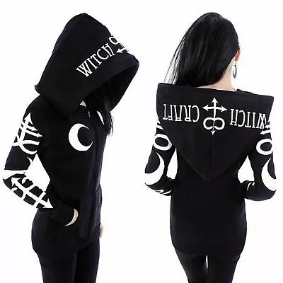 Buy Ladies Gothic Punk Hoodie Hooded Jacket Long Sleeve Zip/Pullover Sweatshirt Top∝ • 15.40£