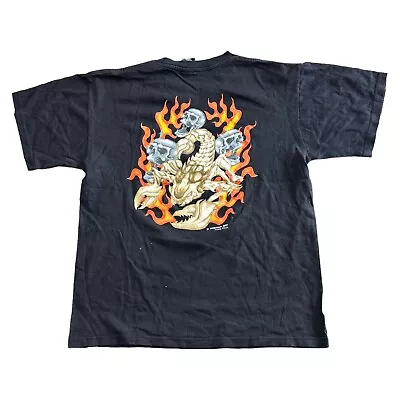 Buy Vintage Scorpion T-Shirt Graphic Print Short Sleeve Flames Black Mens XS • 11.99£