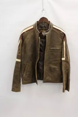 Buy Men's SUPERIOR LEATHER Dark Brown/Beige Leather Striped Biker Jacket Size M K22 • 12.50£
