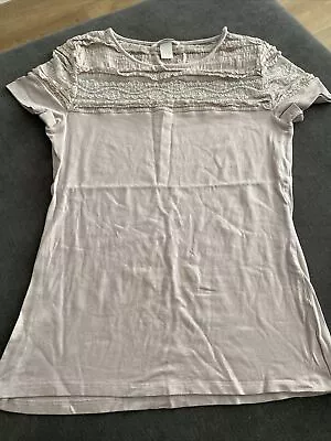 Buy Ladies Smart Tshirt Size M Beige Lace Detail • 4£
