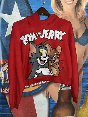 Buy Tom And Jerry Cropped Sweatshirt  Women's Red Cotton Blend Adults Size XXL • 12.55£