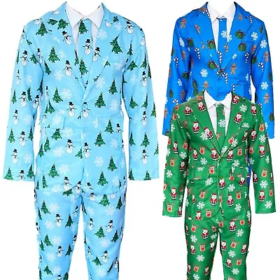 Buy Mens Adults Novelty Christmas Suit Jacket Trousers Tie Funny Xmas Party Festive • 24.99£