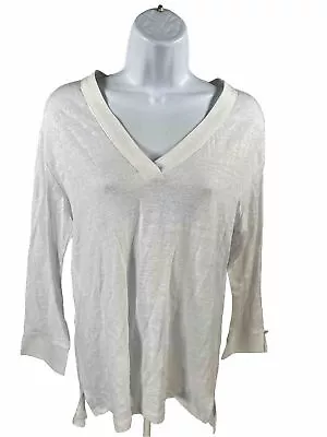 Buy NEW Sanctuary Women's White Linen Long Sleeve V-Neck T-Shirt - M • 12.45£