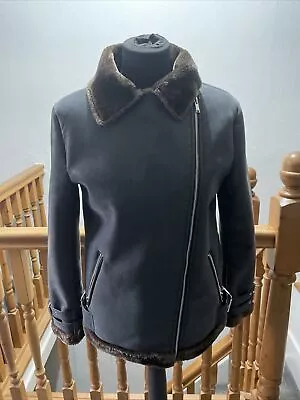 Buy Missguided Brown Faux Fur Zip Up Biker Jacket Size UK 8 Fits Size 10 • 20£