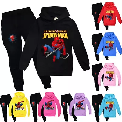 Buy Kids Boys Girls Spiderman Print Casual Hoodie Tops Pants Outfits Tracksuit Sets • 3.99£