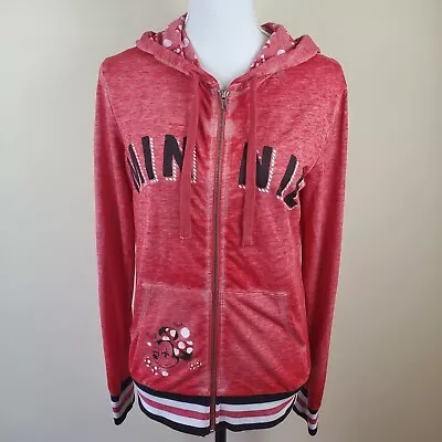 Buy Disney Parks Womens Sweatshirt S Minnie Zip Up Lightweight Faded Red Hoodie • 24.01£