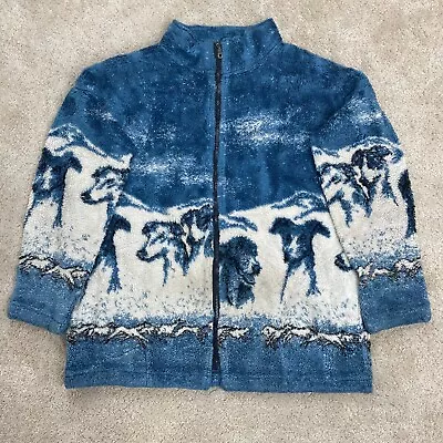 Buy Vintage Fleece Medium Jacket Dogs All Over Print Pattern Zip Up 90s Animal FLAWS • 16.99£