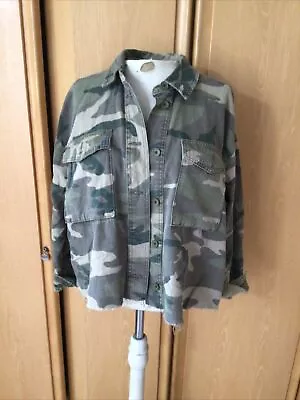 Buy Topshop Camouflage Jacket Sz Medium Cropped Raw Edge Long Sleeve Festival Boxy • 9.99£