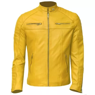 Buy Men's Vintage Genuine Lambskin Leather Quilted Shoulders New Biker Style Jacket • 85.99£