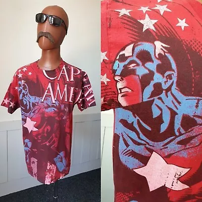 Buy Marvel Captain America T-Shirt Size S/M Red Cotton Graphic Superhero XJ21 • 10£