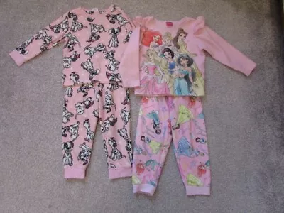 Buy 2 X Matalan Girls 2-3 Years Fleece Disney 101 Dalmations + Princesses Pyjamas • 5.99£