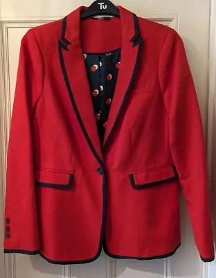 Buy Boden Red Navy Tipped Wool Cotton Picardy Twill Blazer Jacket Size UK 14 R • 4.99£