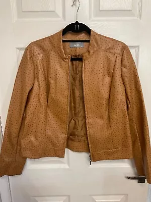Buy Wallis - Ladies Tan Leather Look Fully Lined Longsleeve Zip Up Jacket Size Uk 14 • 22.85£
