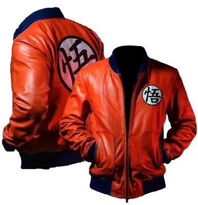 Buy Dragon Ball Goku Anime Leather Jacket, Orange  Bomber Real Leather Jacket  • 141.95£