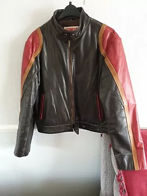 Buy Guide London Supple  Leather Jacket In Dark Brown With  Contrasting Red Beige XL • 27£