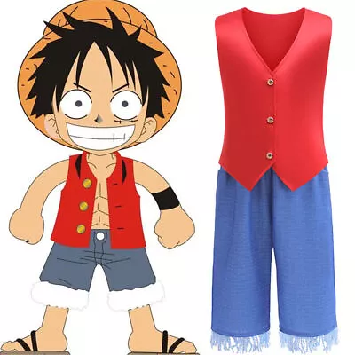 Buy Kid Boy Girl One Piece Monkey D Luffy Cosplay Costume Outfit Fancy Dress Clothes • 18.16£