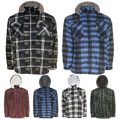 Buy Hooded Sherpa Fleece Padded Lumberjack Shirt Jacket Fur Lined Winter Warm Work • 20.99£