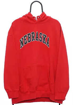 Buy Vintage Nebraska Spellout Graphic Pullover Red Hoodie - XX Large • 27£