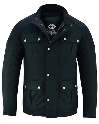 Buy Men's Classic Black Waxed Cotton Motorcycle Jacket Textile Biker Armoured Vintag • 75£
