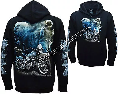 Buy New Wolf Eagle Biker Harley Motorbike Motorcycle Zip Zipped Hoodie Hoody Jacket • 27.99£