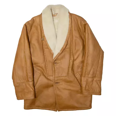 Buy Faux Fur Lined Overcoat Leather Jacket Beige Mens L • 31.99£