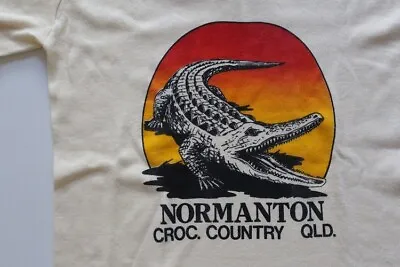 Buy 80s V Neck Single Stitch NORMANTON QLD NILE Size 16 Chest 95cm Vintage T Shirt • 93.66£