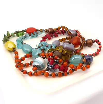 Buy Boho Glass Bead Necklace Long Multicolour  Festival Jewellery Mothers Day Gift • 14£