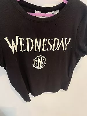 Buy Cute Girls H&M Black Tshirt Top Wednesday Addams Emo Goth Style 10-12 Years VGC • 3£