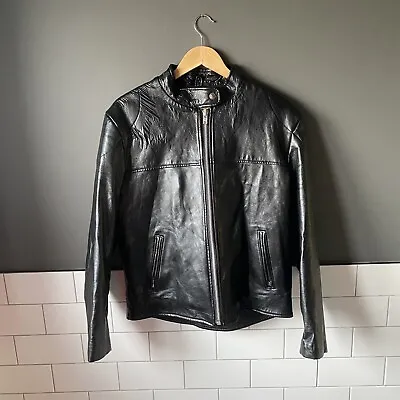 Buy Real Fake Genuine Leather Free Black Motorcycle Jacket Size M • 40£