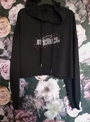 Buy Shein Black  Rebel  Sequin Midi Cropped Hoodie (Size L)  • 5£