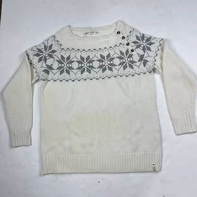Buy Woolrich Women's Wool Sweater Crewneck Size M White Christmas Button Pullover  • 22.63£