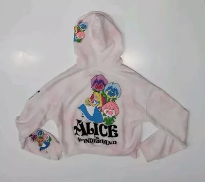 Buy Disney Alice In Wonderland Embroidered Crop Hoodie Sweatshirt Pink White Small  • 33.75£