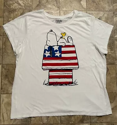 Buy EUC Peanuts Snoopy T Shirt Size XL Patriotic Flag Woodstock Women's White Top • 4.72£