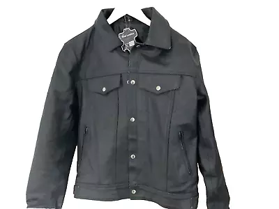 Buy Mens Black Leather Jean Jacket Style Medium New With Tags • 49.99£