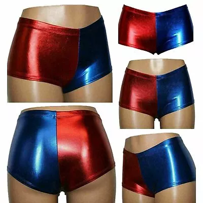 Buy Ladies Metallic Shiny Red Blue Knicker Costume Suicide Squad Harley Quinn S-XL • 20.99£