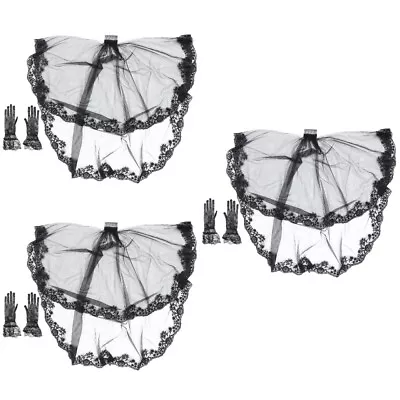Buy  3 Sets Face Veil Wedding Black Halloween Party Supplies Jackets For Bride • 28.45£