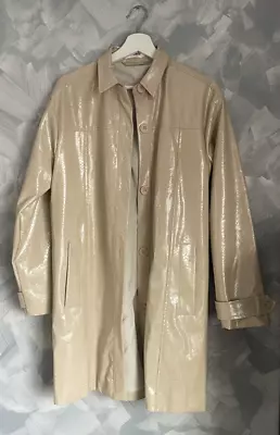Buy Designer 4th And Reckless Faux Croc Leather Coat Jacket Beige Cream 8 S Long Mac • 20£