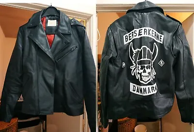 Buy Shjack Black Leather Jacket Red Lining EU/UK L  Berserker Denmark Mens Unisex • 62£
