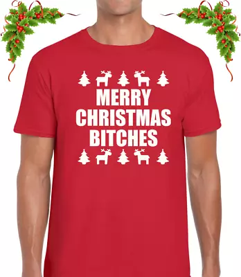 Buy Merry Christmas Bitches Mens T Shirt Tee Funny Rude Xmas Festive Joke Top Elf • 7.99£