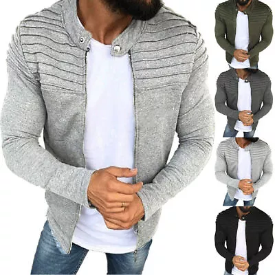 Buy Men's Solid Zip Coat Slim Fit Casual Jacket Winter Sweatshirt Cardigan Outwear • 17.76£