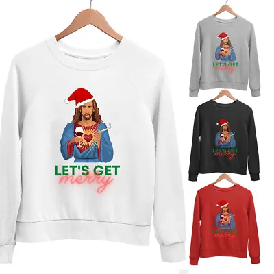 Buy Christmas Sweatshirt Lets Get Merry Jesus Printed Funny Novelty Sweater Jumper • 20.95£