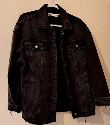 Buy Zara Womens Black Distressed Baggy  Loose Fit Jean Jacket EU Size  M US Size M • 15£