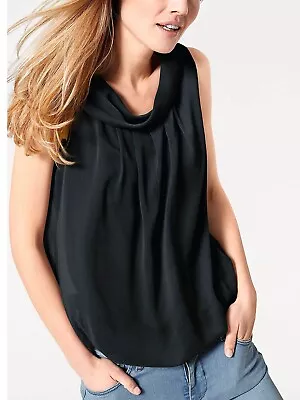 Buy Top T-shirt Sleeveles Bubble Hem Black Cowl Neck Smart Tunic Size UK 14 Woman • 8.99£
