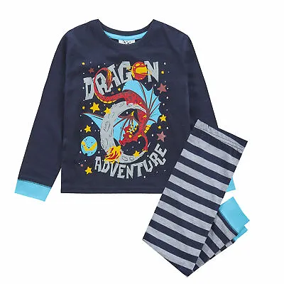 Buy 4Kidz Boys Dragon Adventure Long Pyjamas Navy Blue • 10.99£