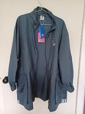 Buy Adidas Woman Windbreaker Long Jacket Thin Coat Uk 8 S Bnw Greyish Blue • 20£