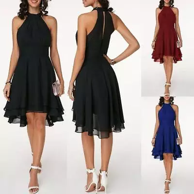 Buy Womens Halterneck Mini Dress Chiffon Ladies Evening Party Cocktail Dress Size 16 • 3.79£